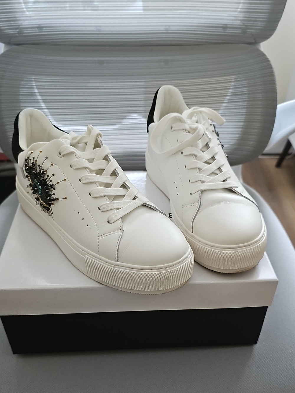 White Women's Platform Sneakers with Embellished Side Detail